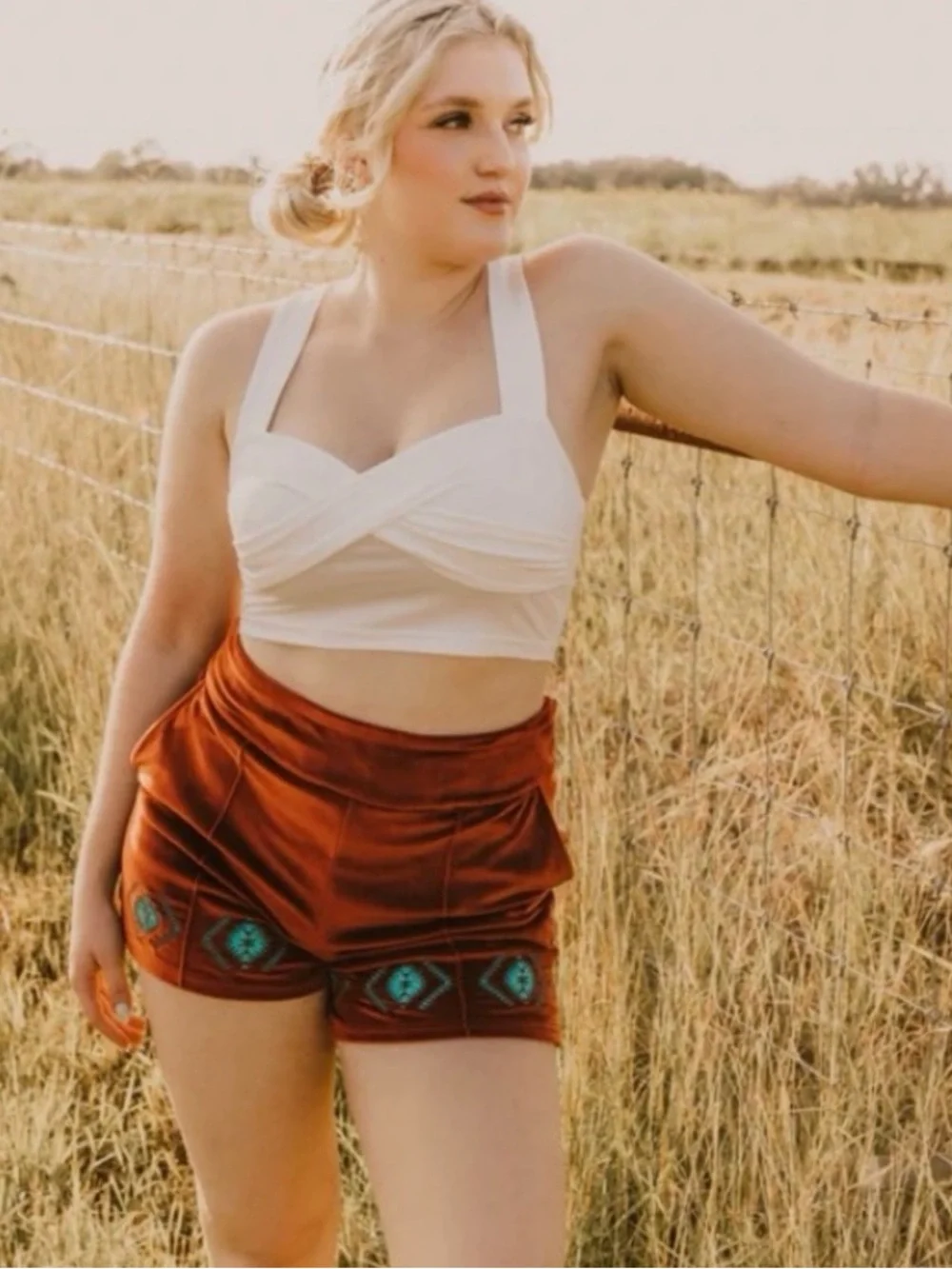 Velvet Aztec Embroidered Shorts_2